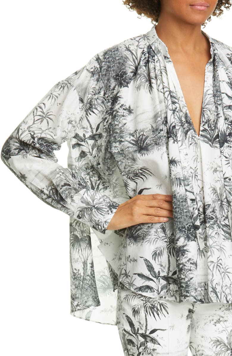 Adam Lippes Palm Print Cotton & Silk Voile Top, Alternate, color,