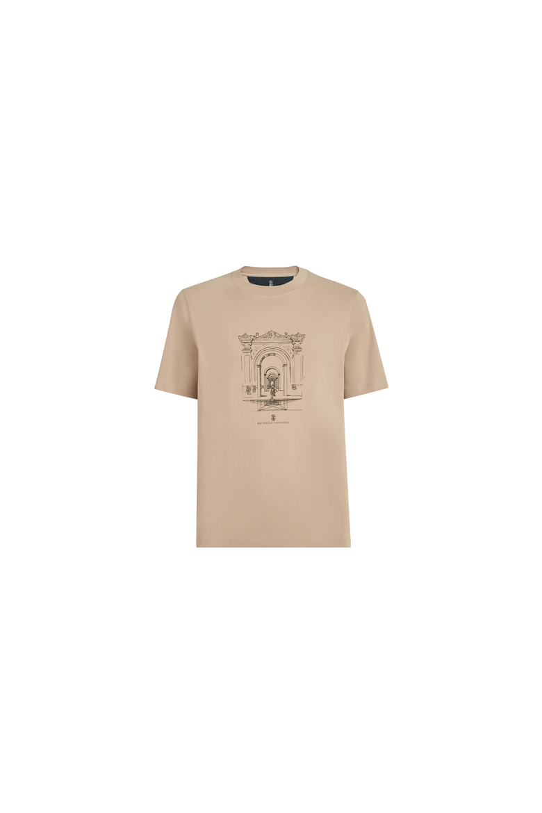 Cotton interlock crew neck T-shirt with print, Alternate, color, Beige