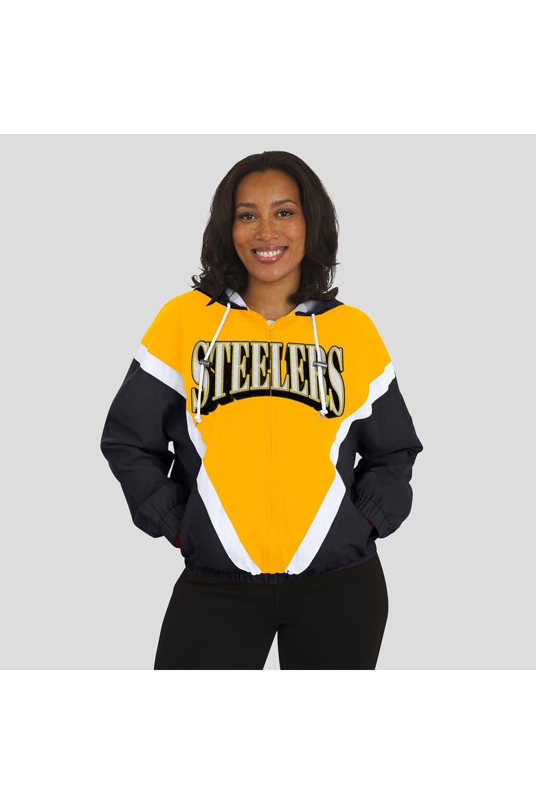 Women's WEAR by Erin Andrews Gold/Black Pittsburgh Steelers Retro Crinkle Full-Zip Hoodie Windbreaker, Alternate, color, Gold