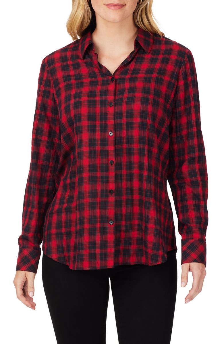 Foxcroft Rhea Plaid Button-Up Shirt, Main, color, Black Multi