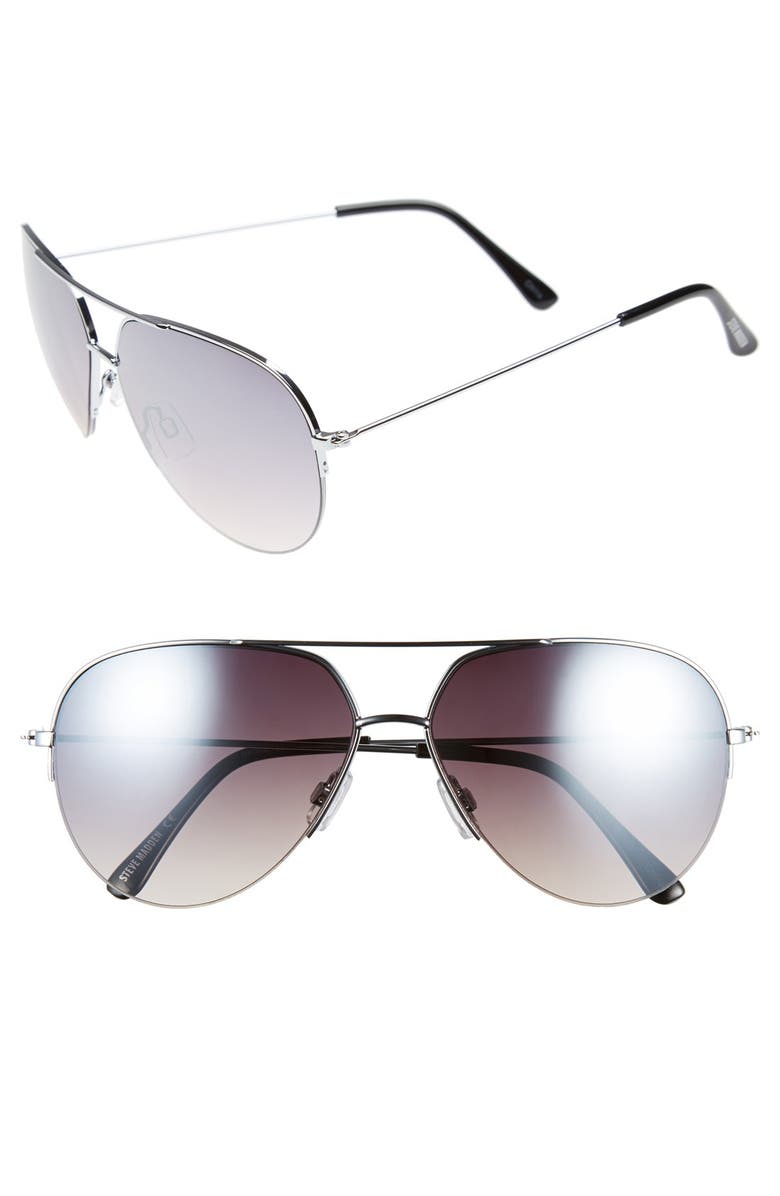 Steve Madden Semi Rimless 60mm Mirrored Aviator Sunglasses, Main, color, 