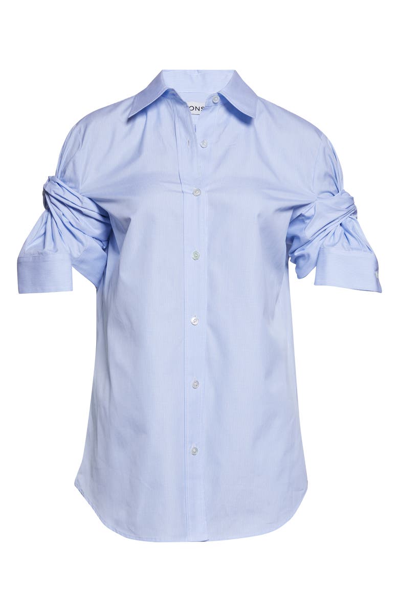 MONSE Knotted Sleeve Stripe Cotton Poplin Button-Down Shirt, Main, color, Sky Blue