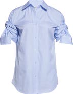 MONSE Knotted Sleeve Stripe Cotton Poplin Button-Down Shirt