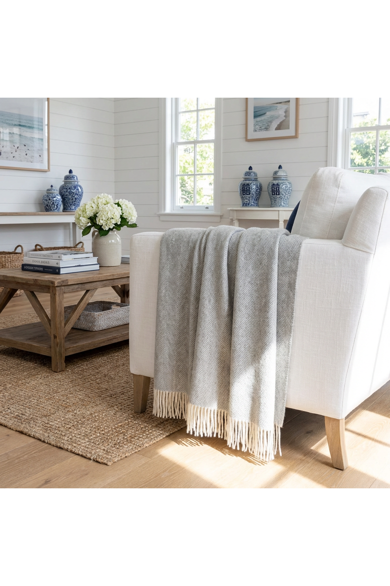 Southampton Home Merino Wool Herringbone Throw, Alternate, color, Silver