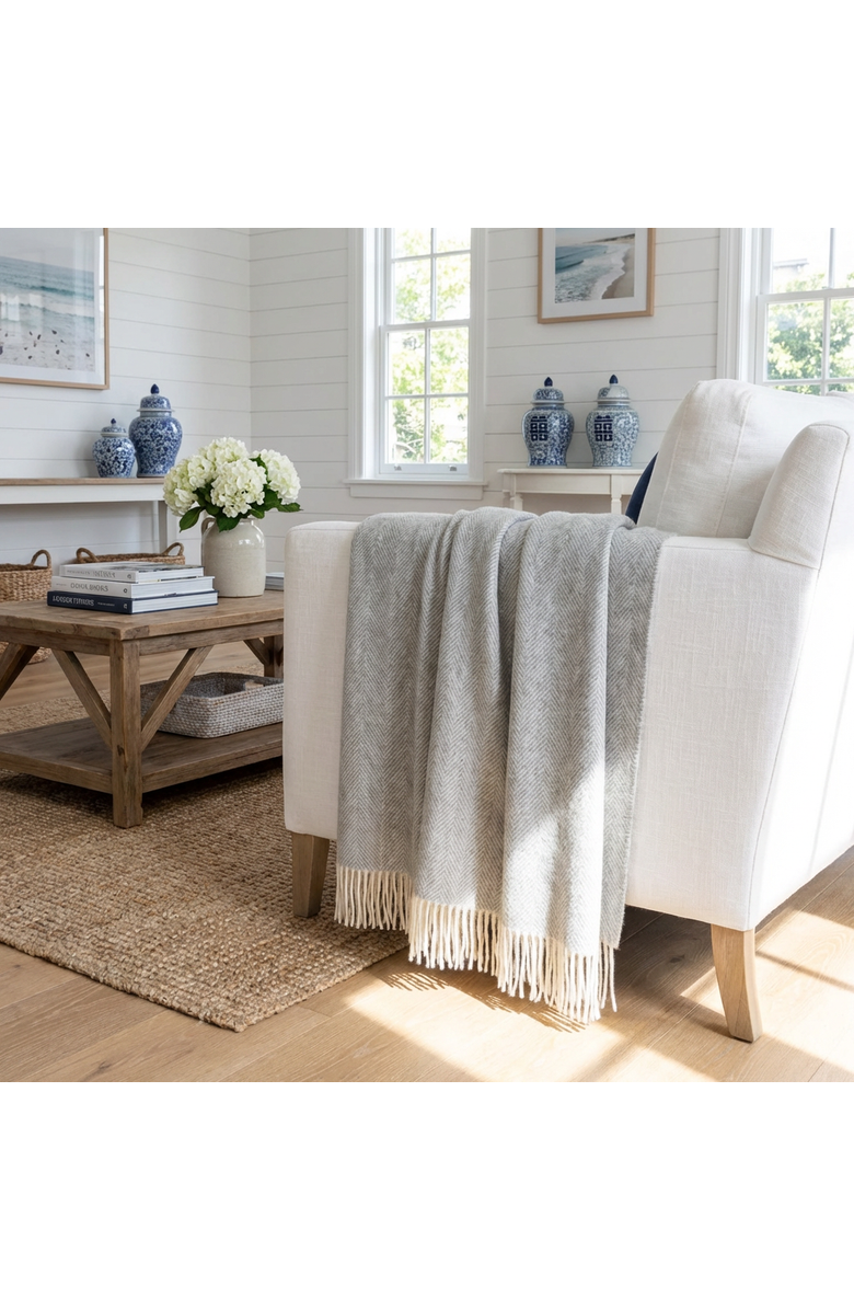 Prince of Scots Southampton Home Merino Wool Herringbone Throw, Alternate, color, Silver