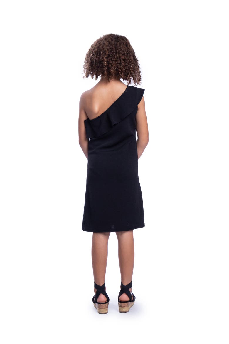 Solid Color One Shoulder Ruffle Knee Length Dress, Alternate, color, Black