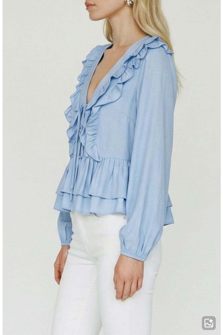 Zoey Ruffle Peplum Chambray Top, Alternate, color, BRUNNERA BLUE