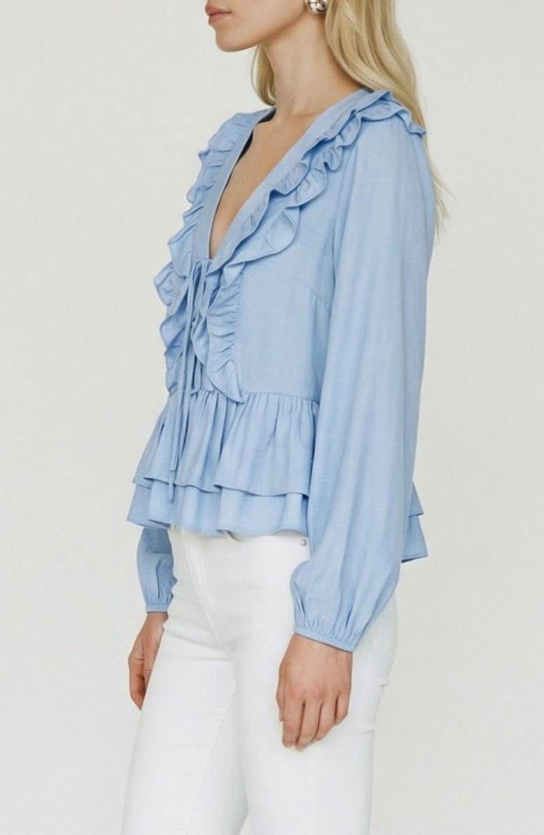 VERO MODA Zoey Ruffle Peplum Chambray Top, Alternate, color, Brunnera Blue