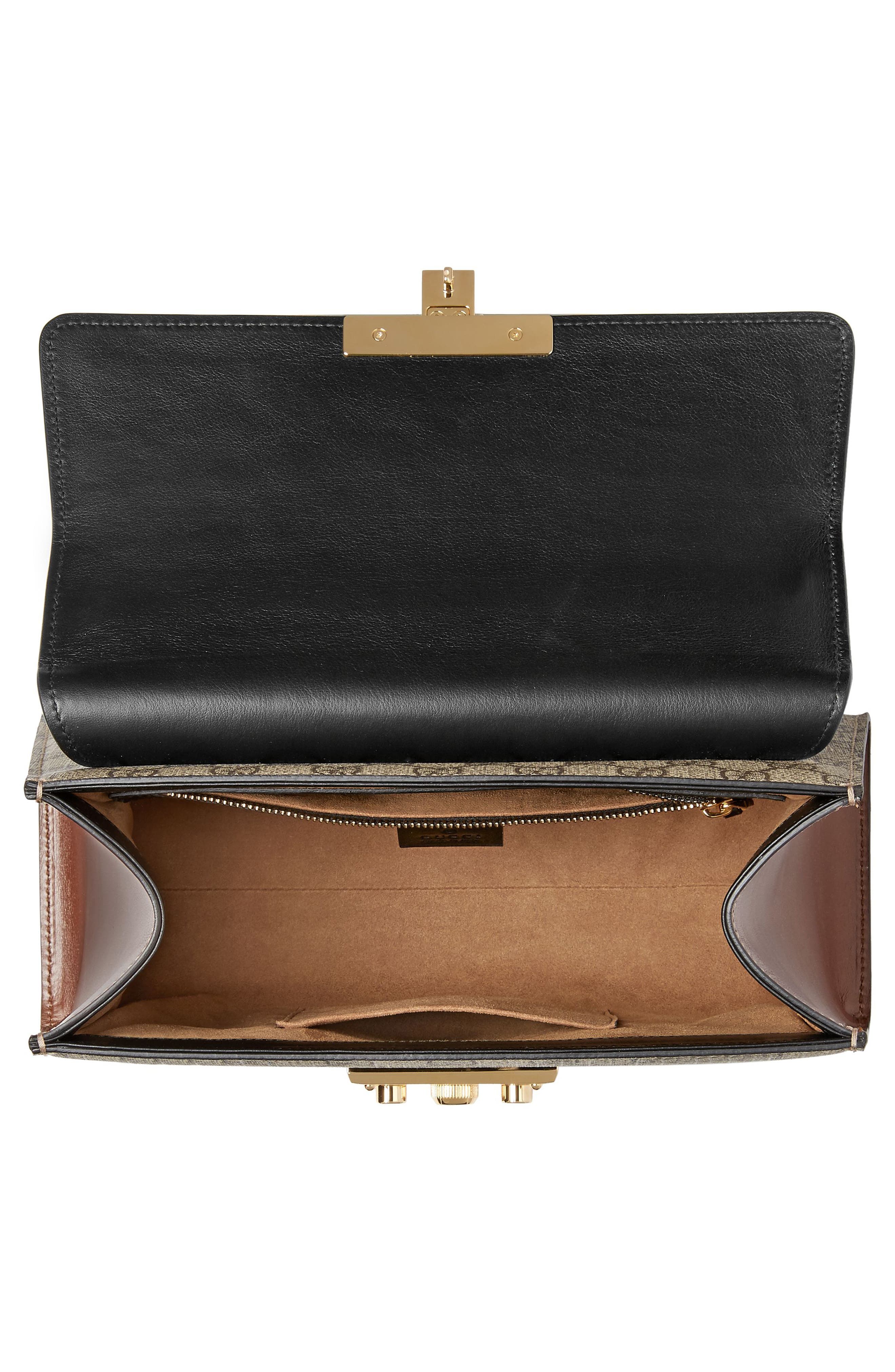 Small Padlock GG Supreme Canvas & Leather Top Handle Satchel, Alternate, color, BEIGE EBONY/ NERO/ TOSCANO