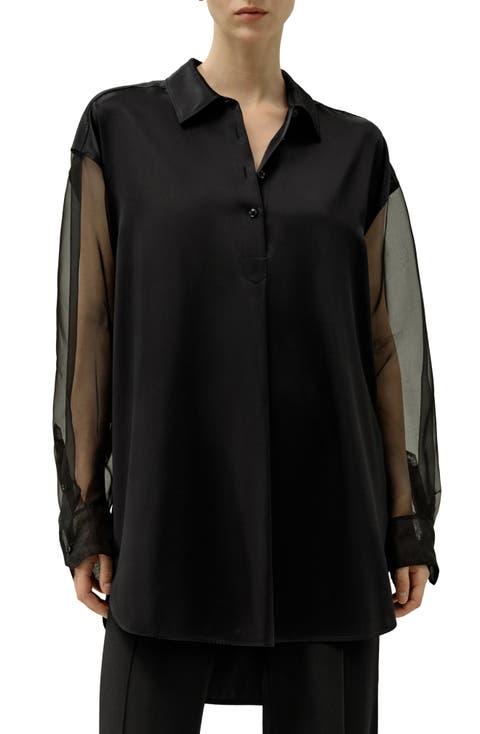 Women's Silk Blouse with Organza Sleeves