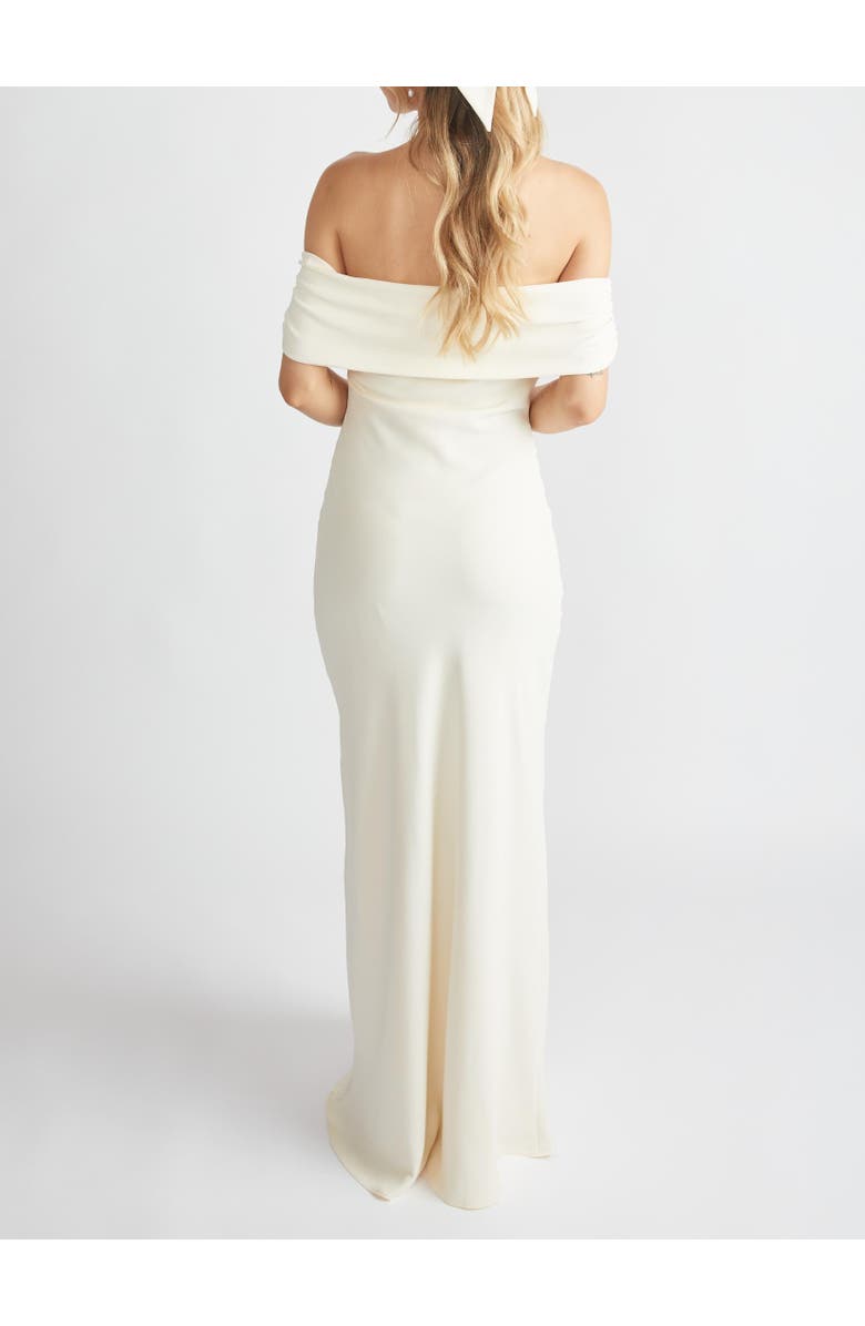 Six Stories Bardot Gathered Crepe Bridesmaid Dress, Alternate, color, Almond