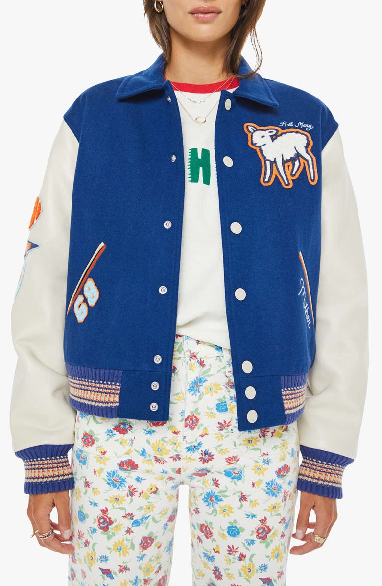 MOTHER The Team Spirit Wool Blend Varsity Jacket, Main, color, Away Game