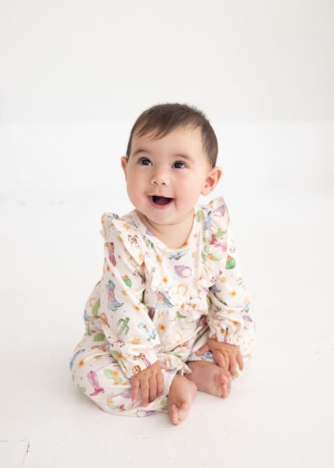 Cactus Kisses Long Sleeve Print Ruffle Neck Bubble Romper