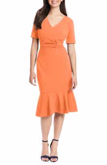 London Times Flounce Hem Twist Midi Dress