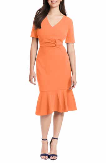 London Times Flounce Hem Twist Midi Dress