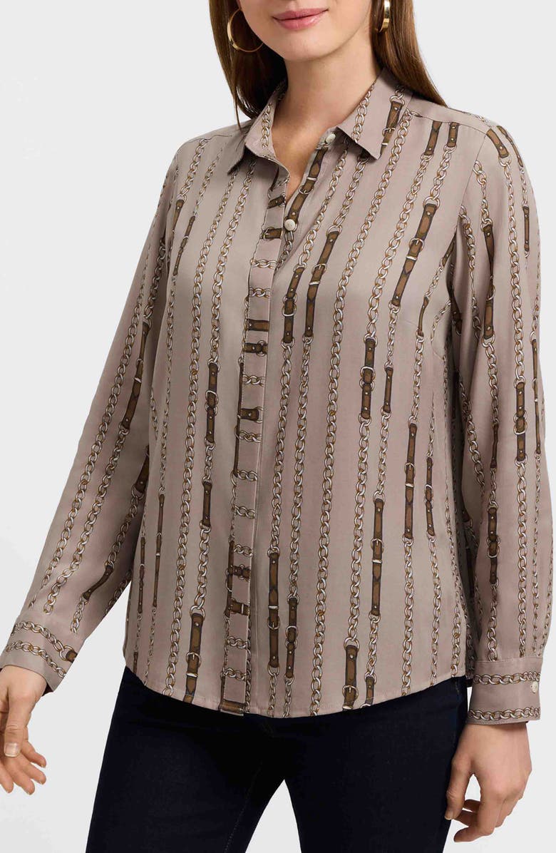 Foxcroft Luna Chain Stripe Button-Up Shirt, Main, color, Brown Multi