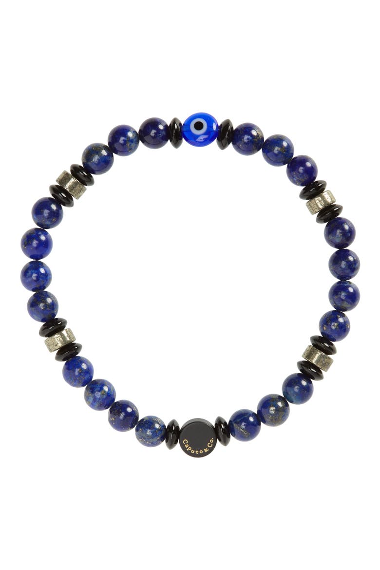 Men's Evil Eye Beaded Stretch Bracelet, Main, color, LAPIS LAZULI/BLACK ONYX/PYRITE