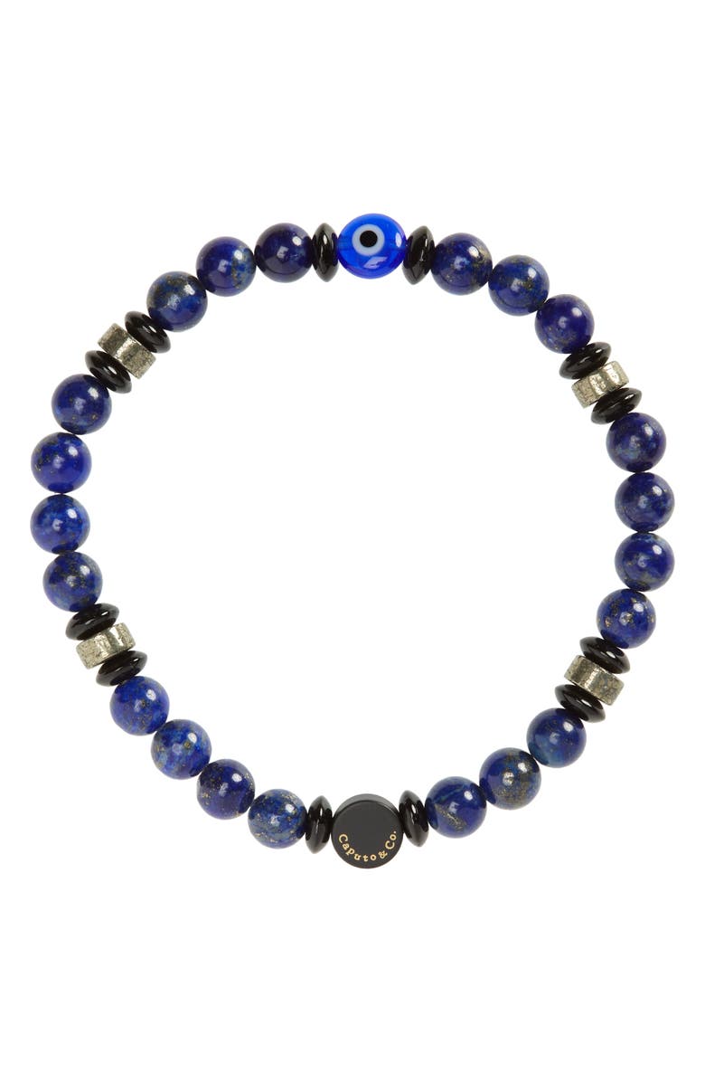 Caputo & Co. Men's Evil Eye Beaded Stretch Bracelet, Main, color, Lapis Lazuli/Black Onyx/Pyrite