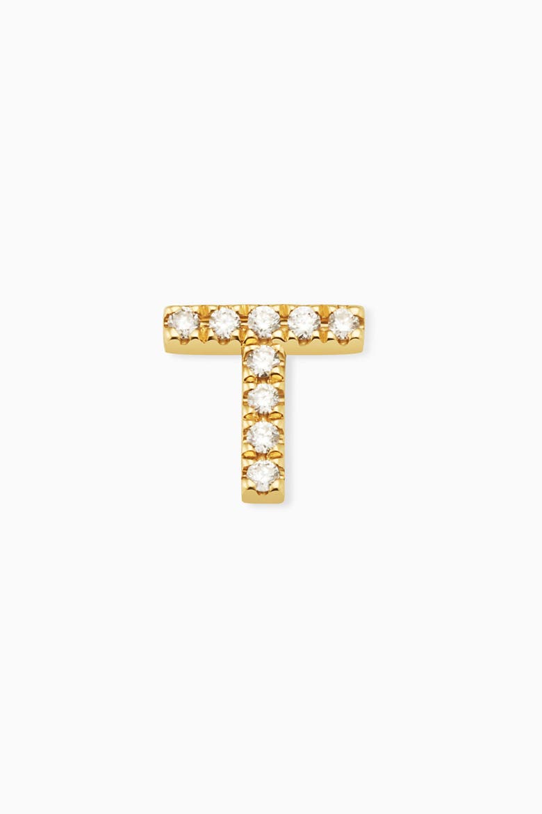 14K Gold Luxe Letter Diamond Initial Single Stud, Main, color, Yellow Gold - T