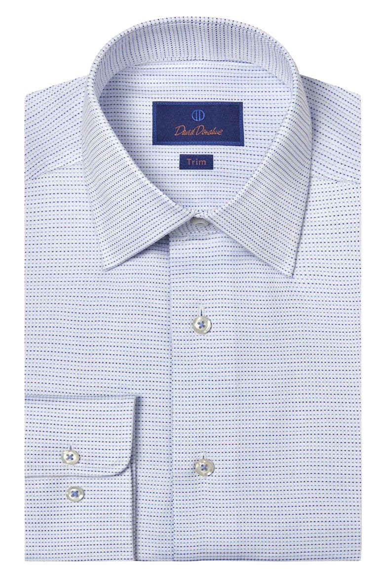 Trim Fit Microdot Cotton Dobby Dress Shirt, Main, color, WHITE/ BLUE