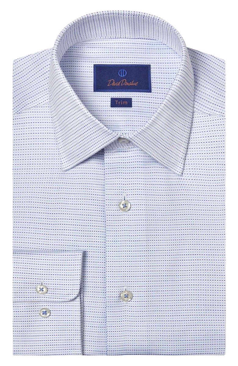 David Donahue Trim Fit Microdot Cotton Dobby Dress Shirt, Main, color, White/ Blue