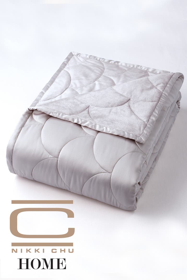 Nikki Chu Twin Velvet/Satin Reversible Blanket - Pewter, Main, color, PEWTER