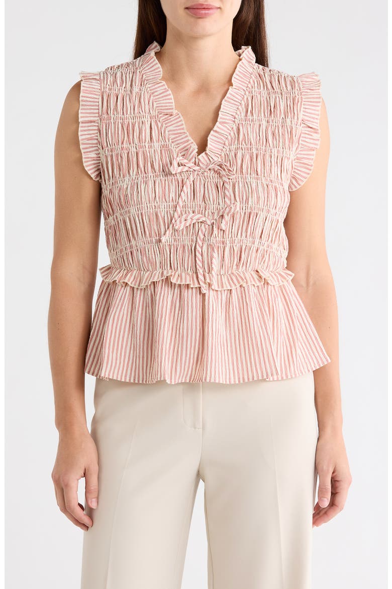 Stripe Smocked Peplum Seersucker Top, Main, color, ROSE/ IVORY
