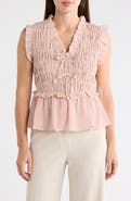 CHENAULT Stripe Smocked Peplum Seersucker Top