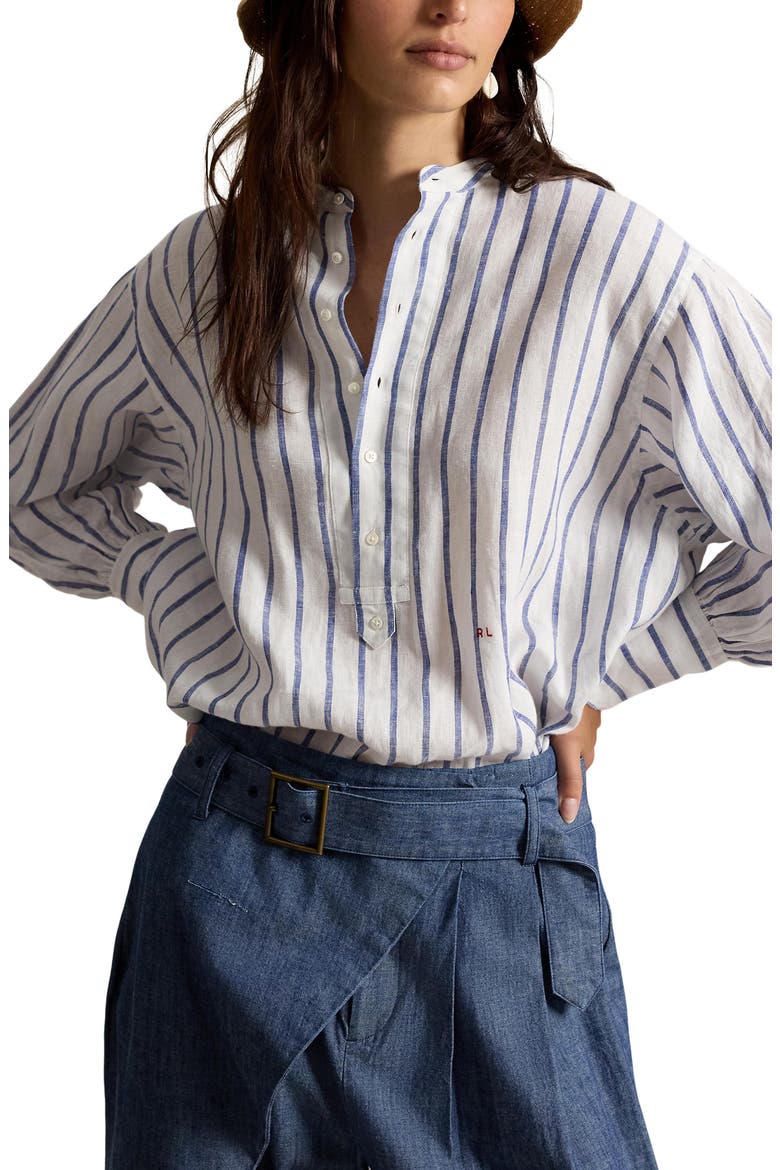 Stripe Long Sleeve Linen Shirt, Main, color, WHITE-ROYAL