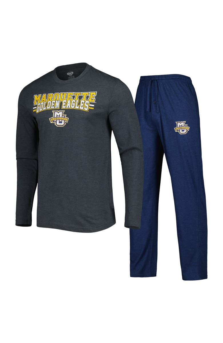 CONCEPTS SPORT Men's Concepts Sport Navy/Charcoal Marquette Golden Eagles Meter Long Sleeve T-Shirt & Pants Sleep Set, Alternate, color, Navy