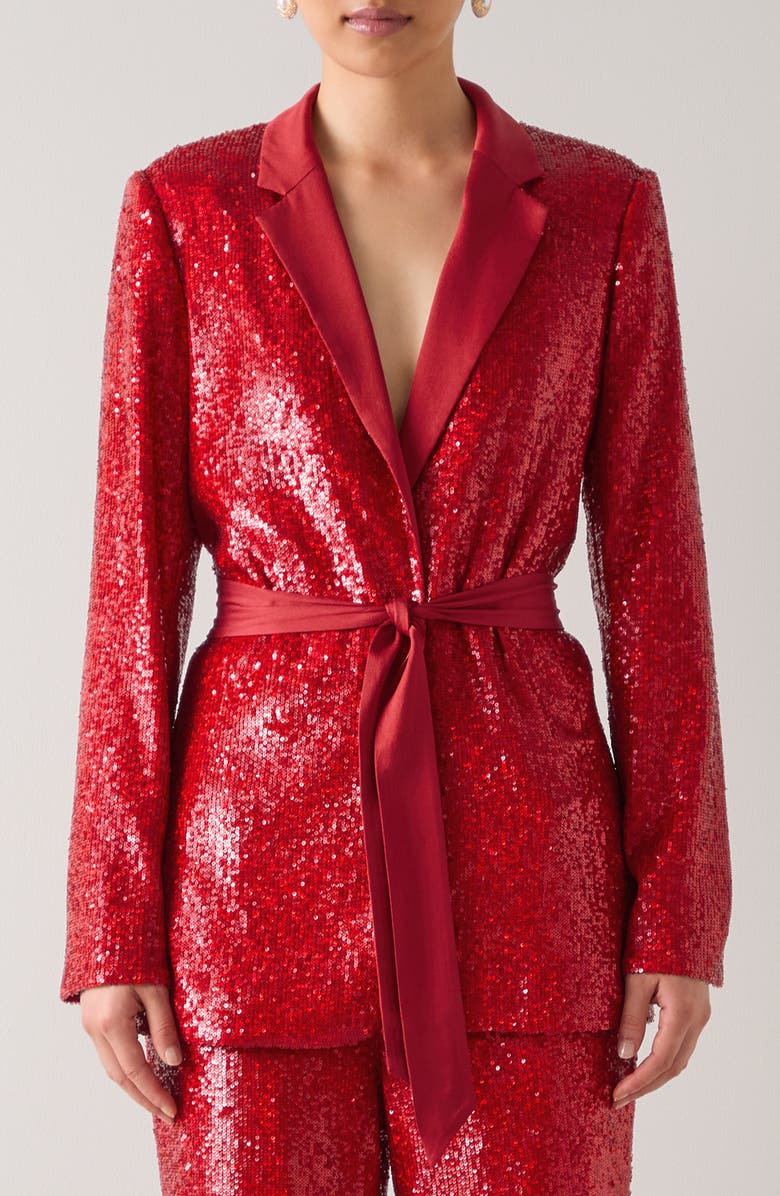 LK Bennett Shimmer Sequin Jacket, Main, color, Red