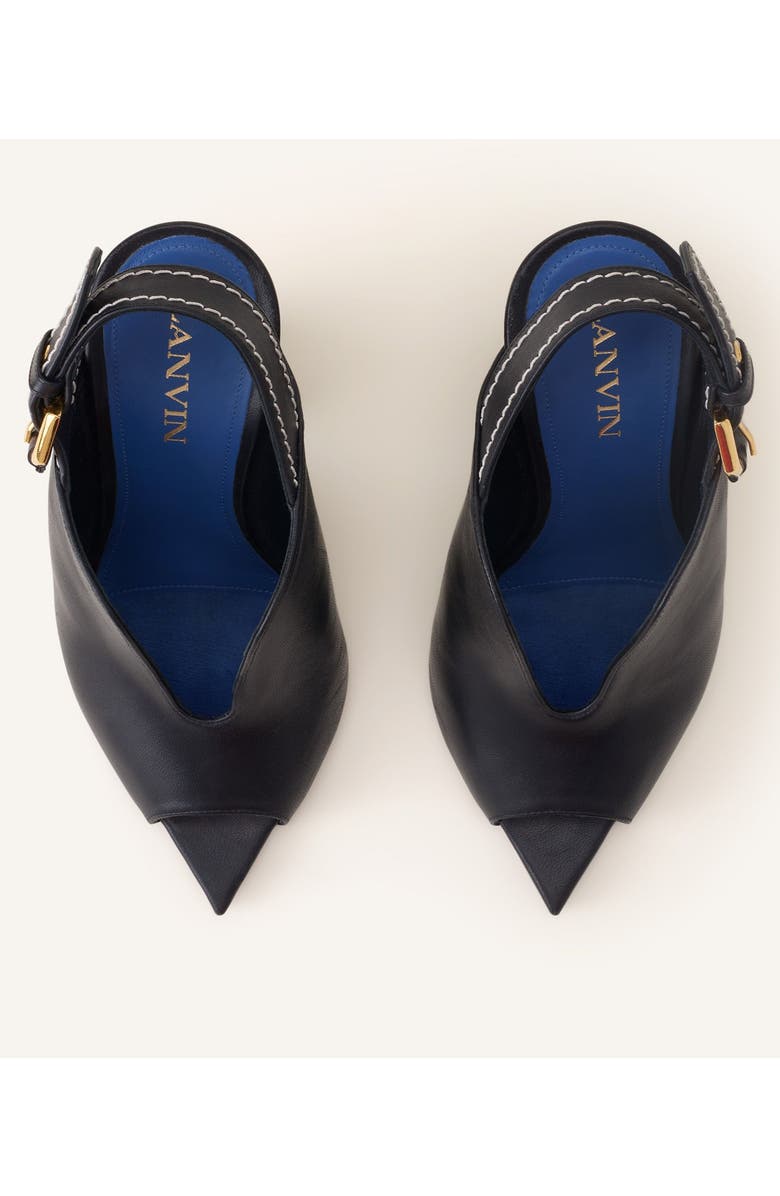 Lanvin Buckle Arch Heeled Leather Mules, Alternate, color, Black