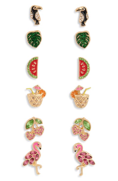 Set of 6 Fruit Stud Earrings