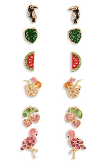 Leith Set Of 6 Fruit Stud Earrings In Multi