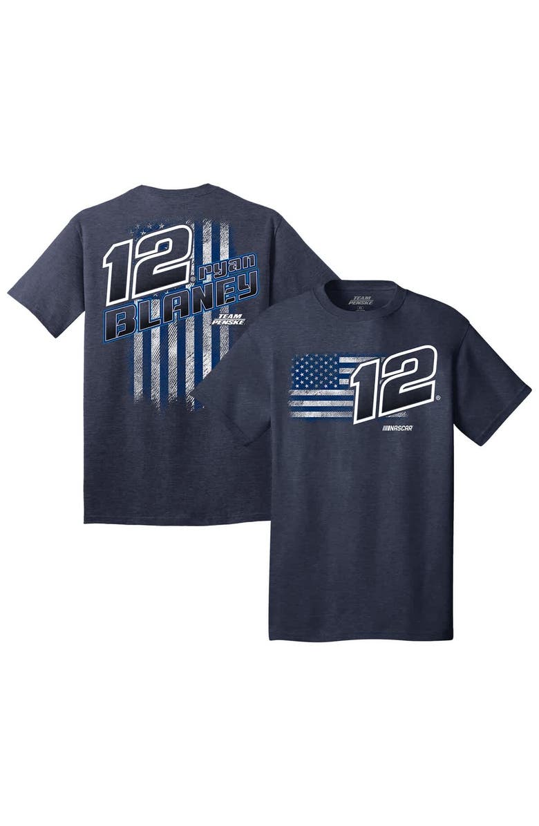 TEAM PENSKE Men's Team Penske Heather Navy Ryan Blaney Flag Tri-Blend T-Shirt, Alternate, color, Heather Navy