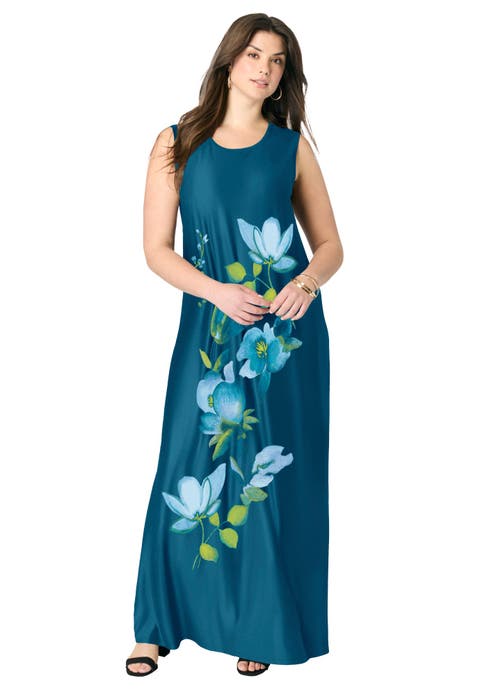Plus Size Sleeveless Crew Neck Maxi Dress (Plus)