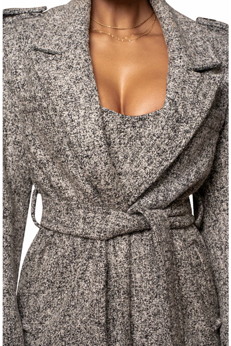 Savannah Belted Tweed Coat, Alternate, color, GRAY