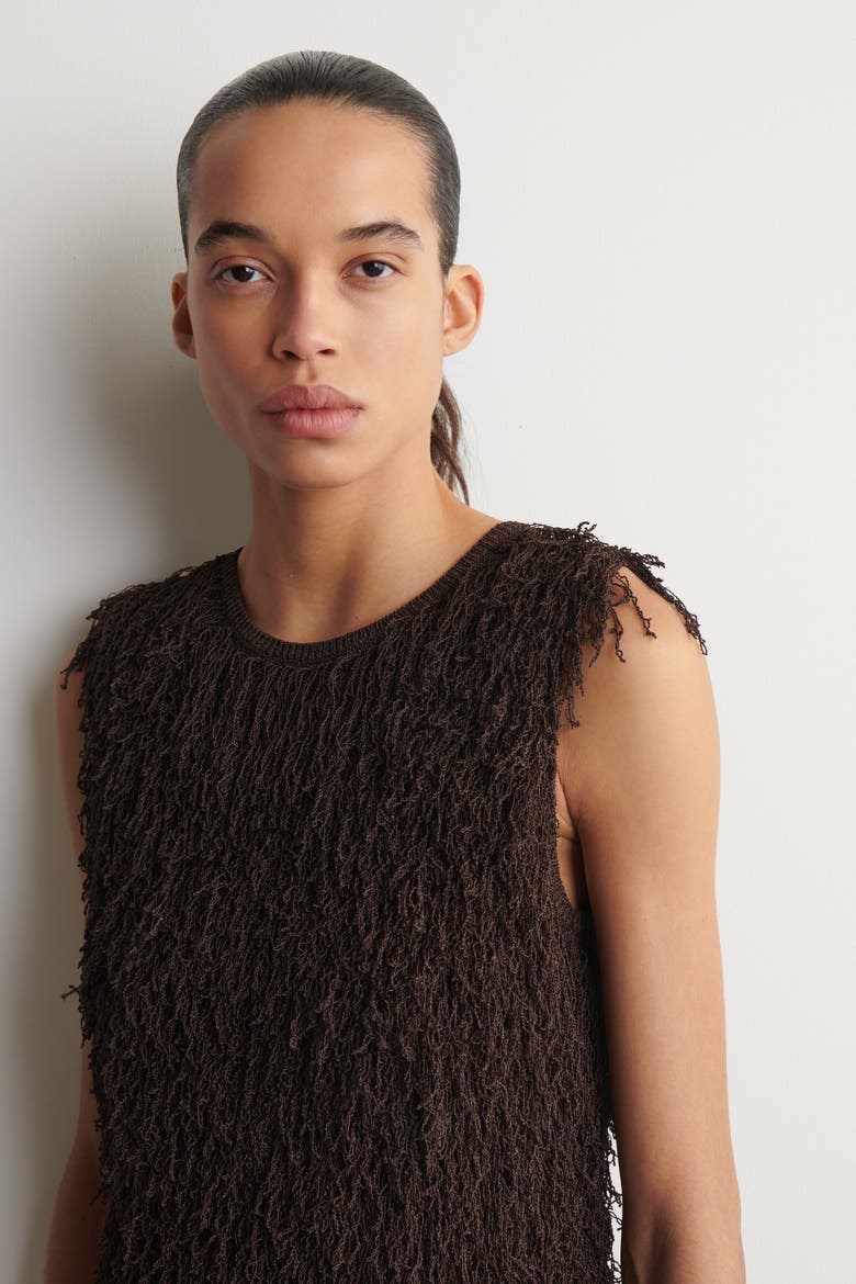 Fringed Knitted Top, Alternate, color, BROWN