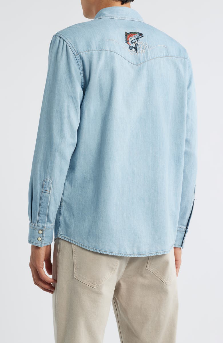 Pendleton Gambler Embroidered Snap-Up Chambray Shirt, Alternate, color, Light Denim/ Salmon