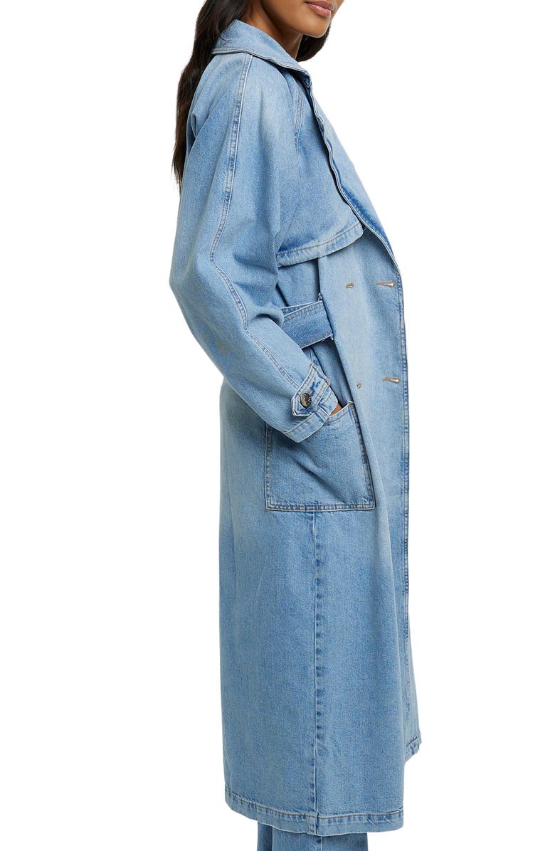 River Island Belted Denim Trench Coat, Alternate, color,