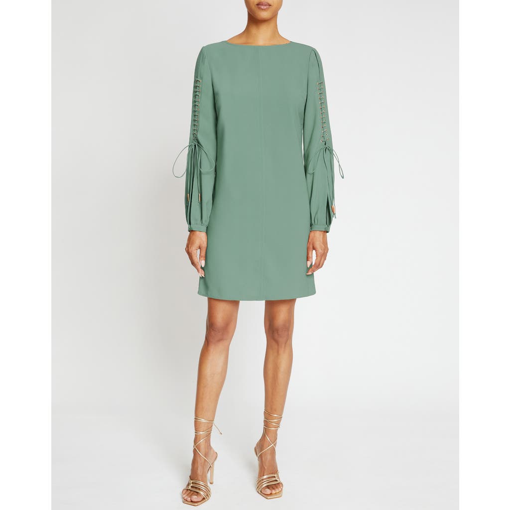 Santorelli Aries Lace-up Crepe Mini Shift Dress In Sage