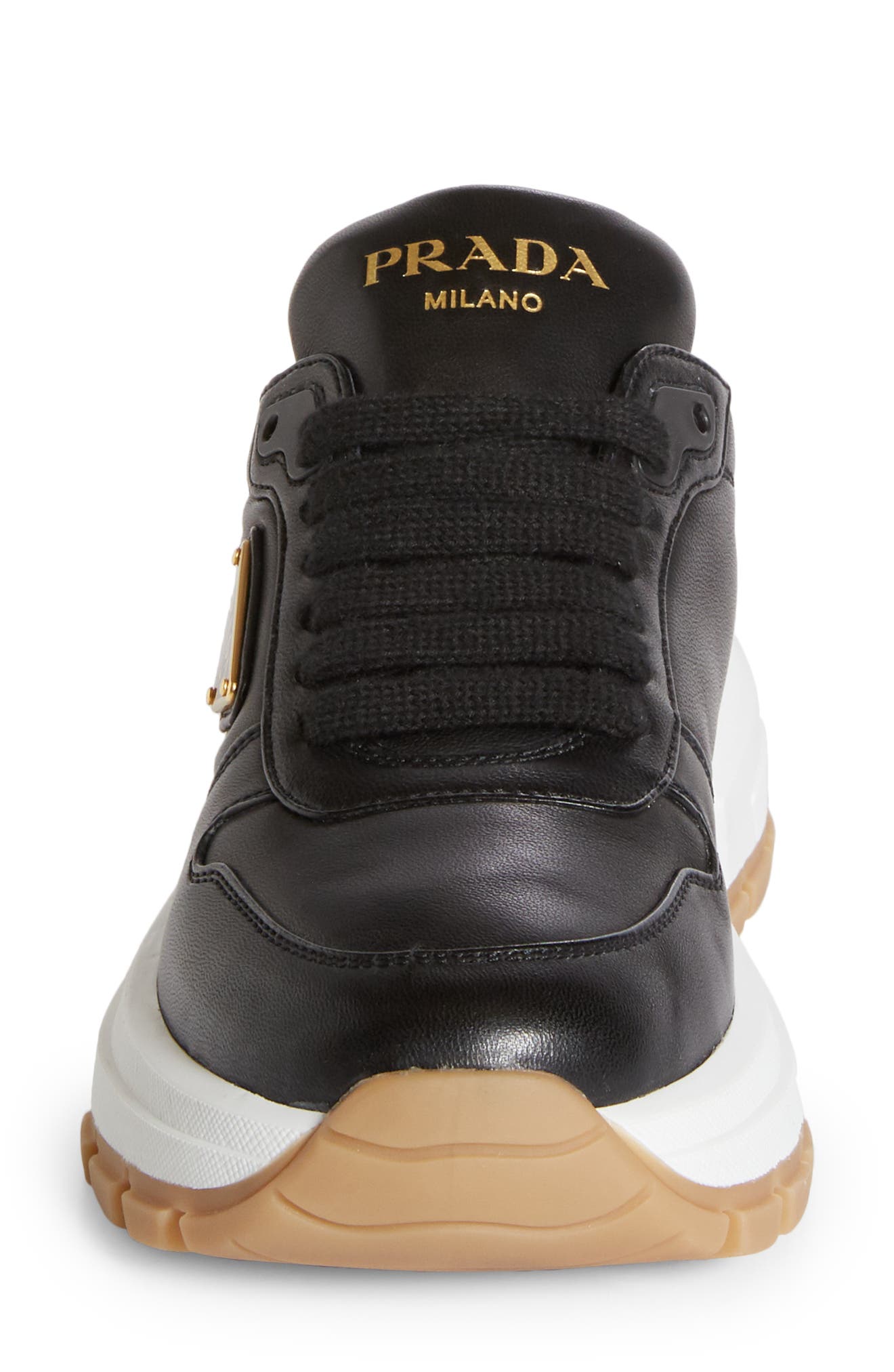 Prada Triangle Logo Lace-Up Sneaker, Alternate, color, Black