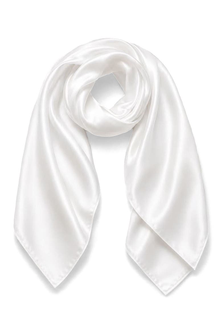 Pure Silk Classic Elegant Square Scarf, Main, color, White
