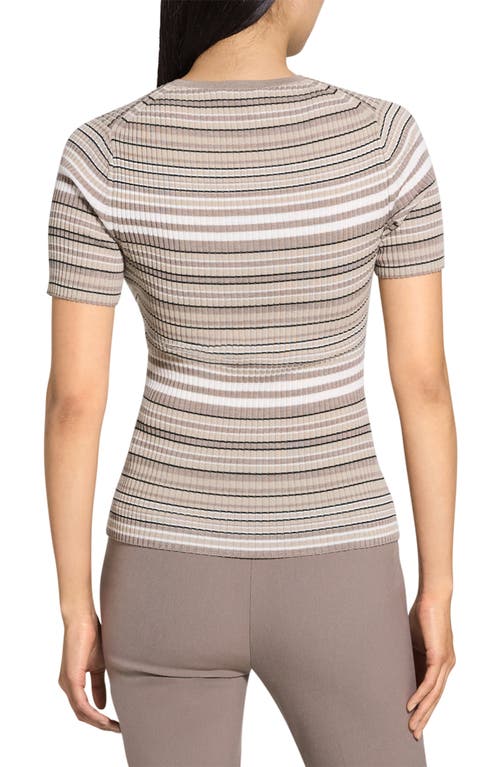 Theory Stripe Merino Wool Rib T-shirt In Light Cinder Multi