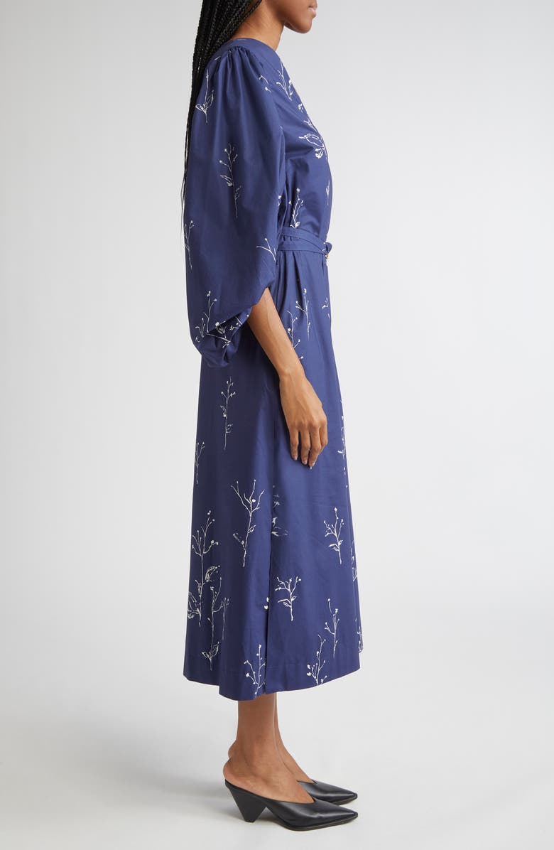 Altuzarra Corrie Botanical Print Cotton Belted Dress, Alternate, color, Berry Blue Botanical