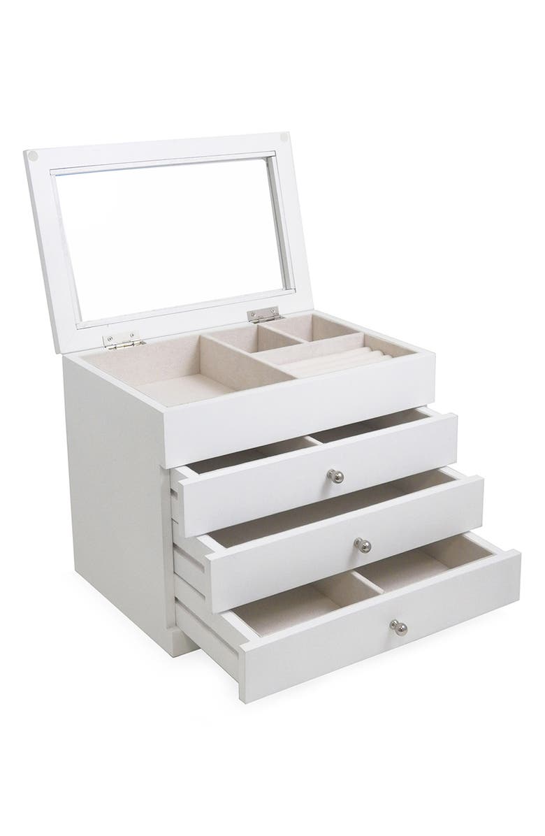 Bey-Berk Wood Multilevel Jewelry Box, Alternate, color, White