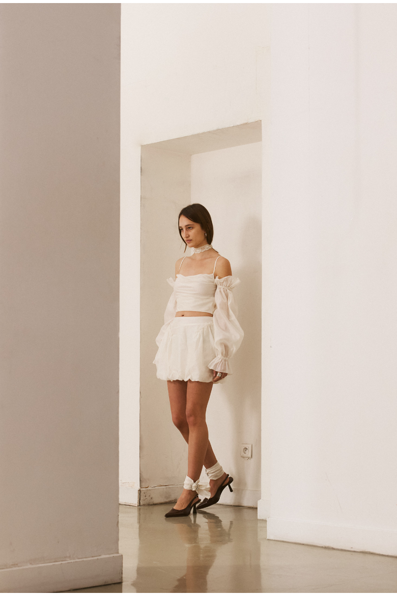 Una Bubble Mini Skirt, Alternate, color, Cream