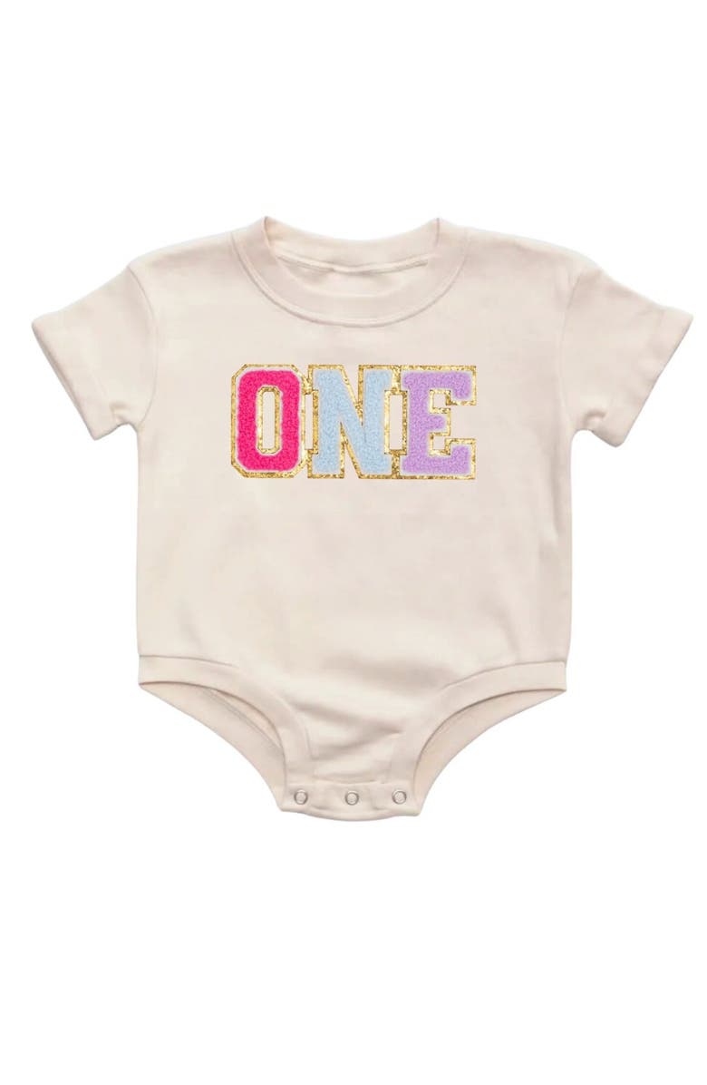 Sweet Wink First Birthday Patch Long Sleeve Romper, Main, color, 