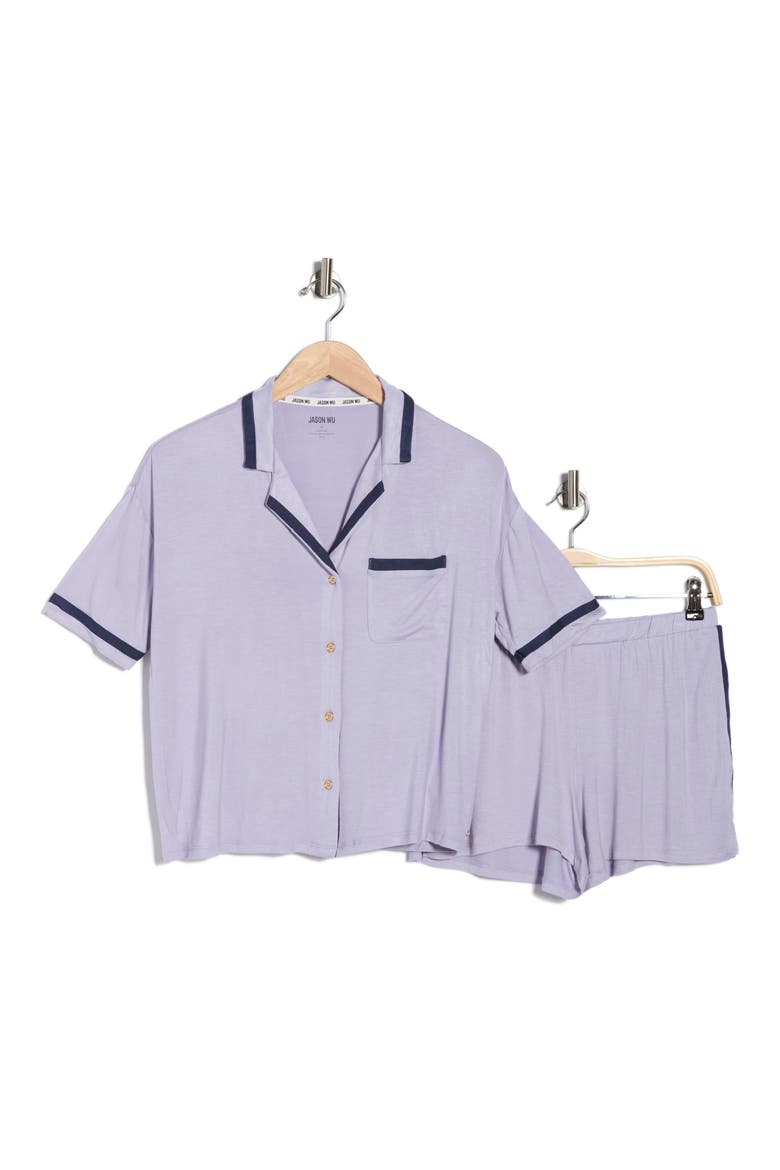 Contrast Trim Jersey Pajamas, Alternate, color, PURPLE