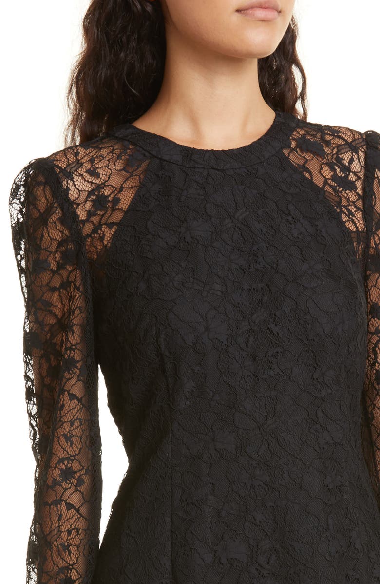 Club Monaco Sheer Long Sleeve Lace Minidress, Alternate, color, 